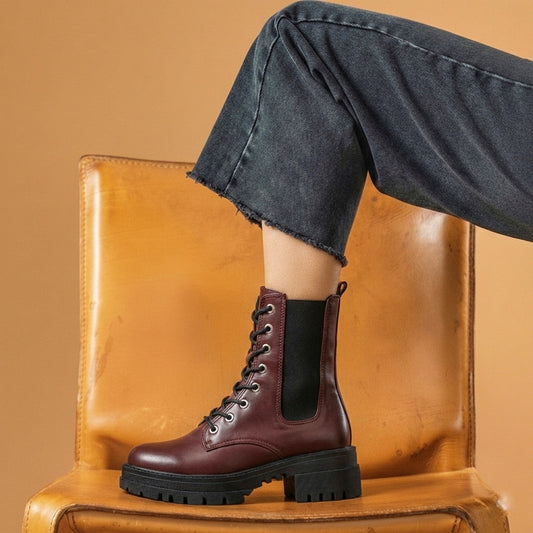 Combat Boots - Burgundy