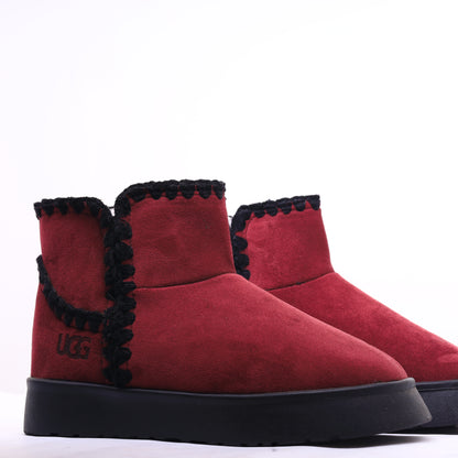 Fur Winter Boots Burgundy
